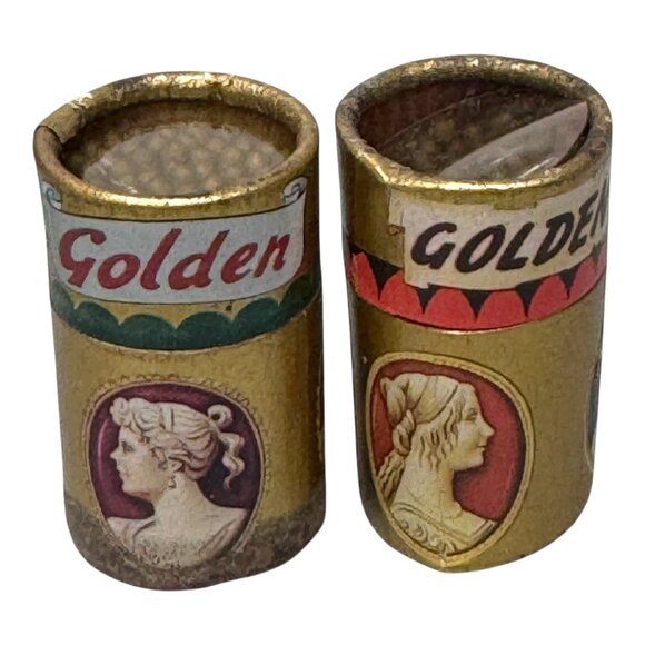 Vintage Golden Cameo Matches Cylinder Box Never Used Full Wooden Lot of two Mini - Picture 4 of 7